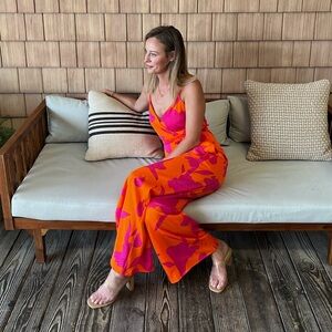 Floral Orange and Pink Jumpsuit